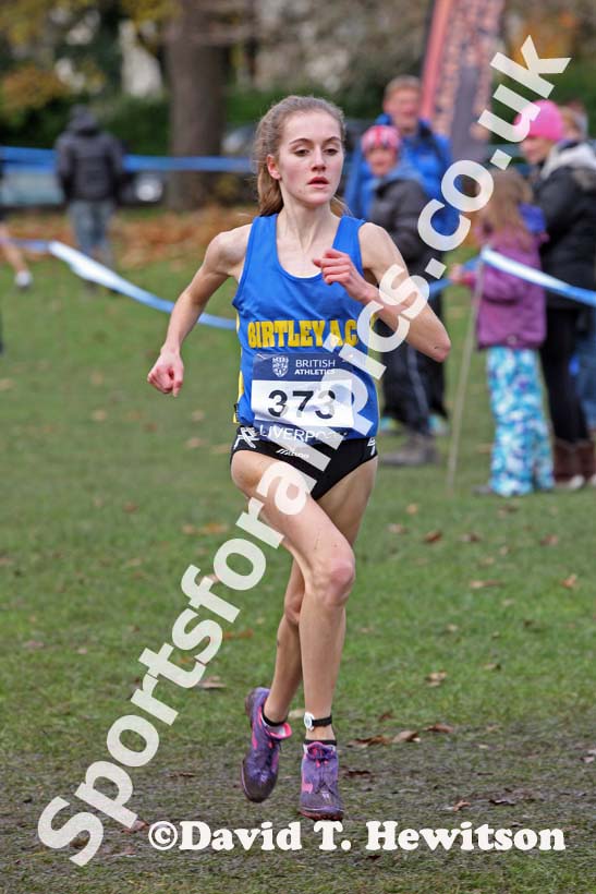 Lydia Turner (Birtley) on her way to winning the under-17s during the under-17 and under-20 womens Liverpool Cross Challenge. David T. Hewitson/Sports for All Pics